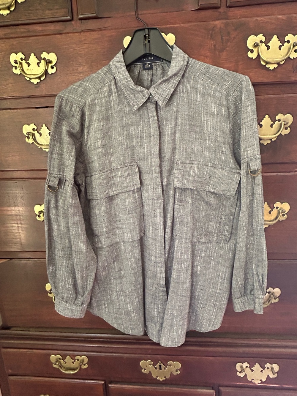 Lumiere Lightweight Gray Button-Front Utility Shirt